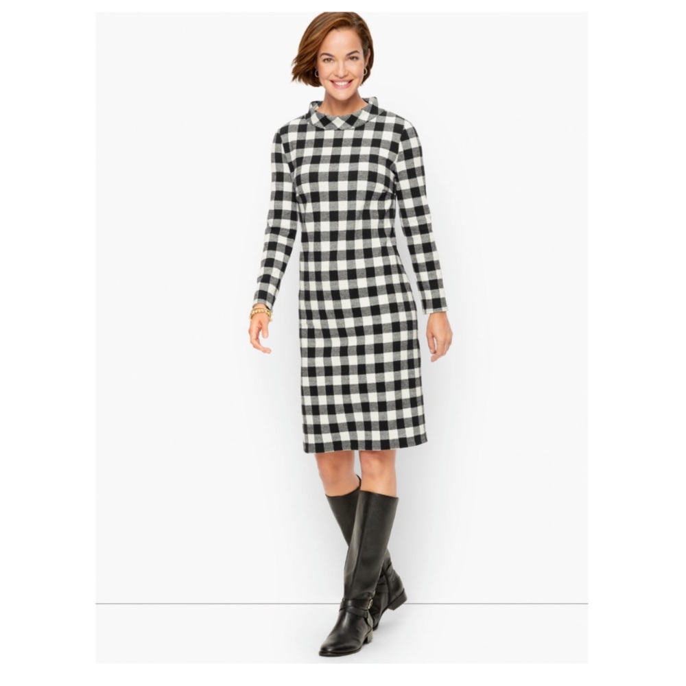 Talbots Buffalo Plaid Long Sleeve Shift Dress Size: S Length: 37.5”